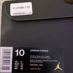 Jordan 6 rings size 10 in men